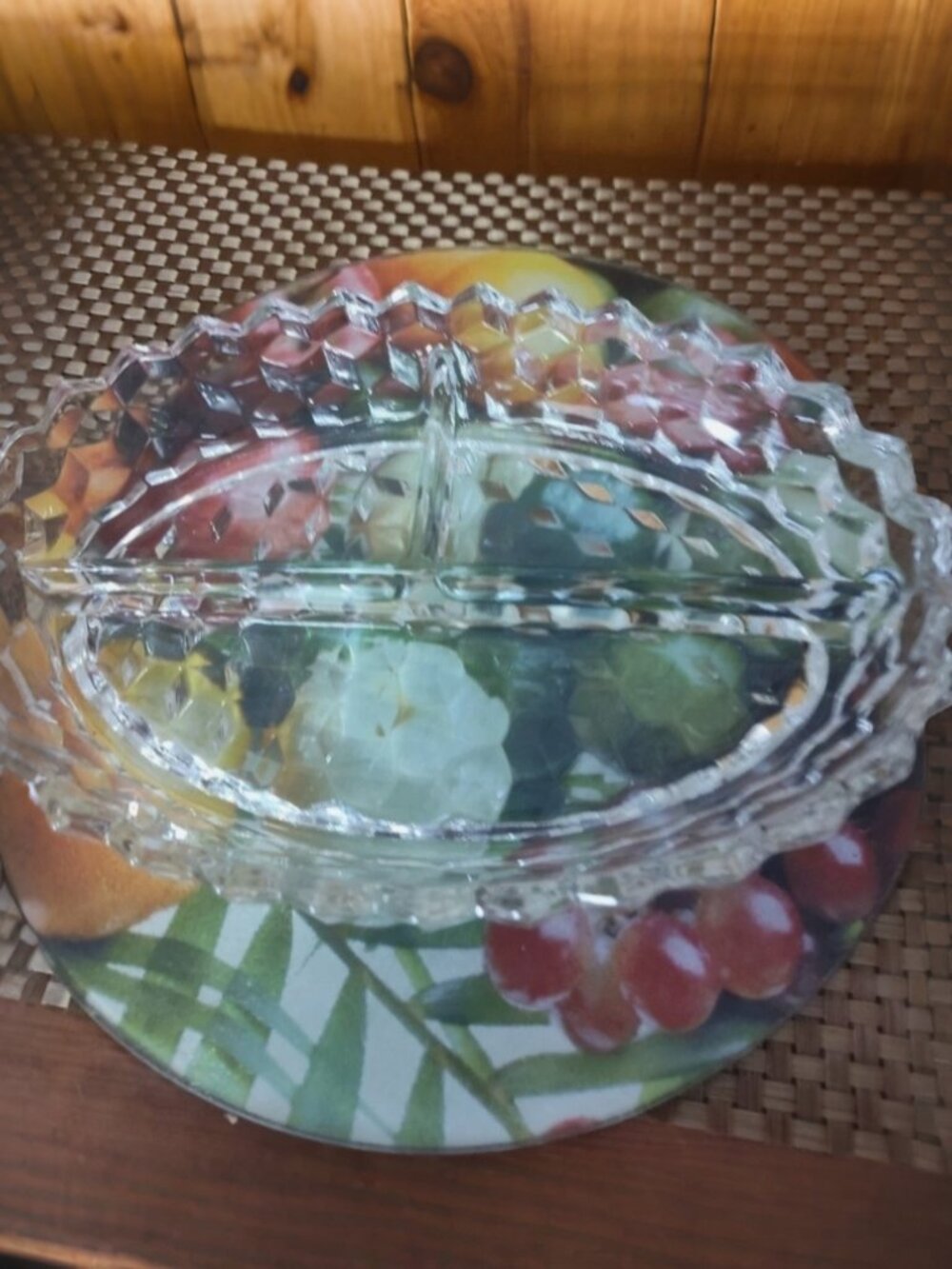 Fostoria American Crystal Glass 3-Component Relish Bowl